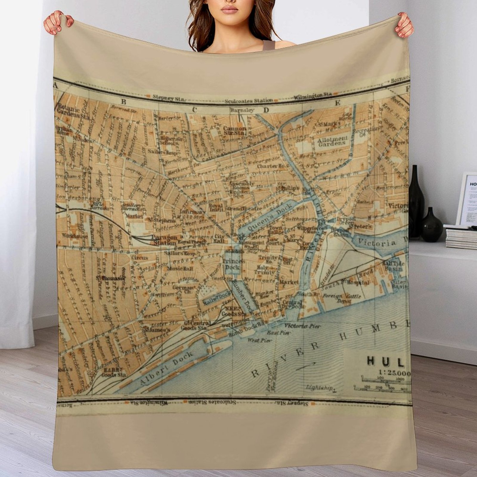 Home Office England - Vintage Hull England Map (1910) Überwurfdecke,