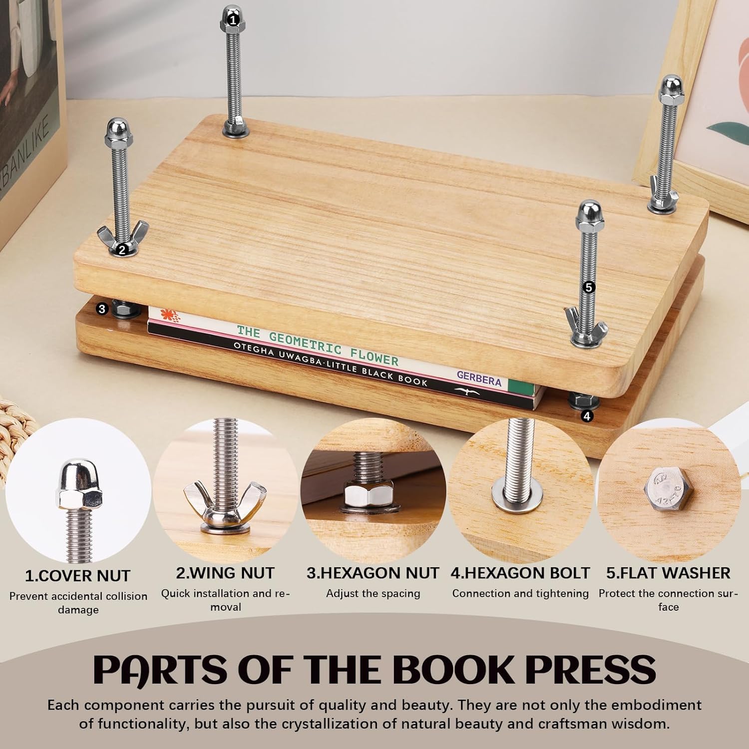 Label Maker Machine - Holz-Buchpresse, Bindewerkzeug, Flache Papierpresse für Desktop-DIY-Grußkarten