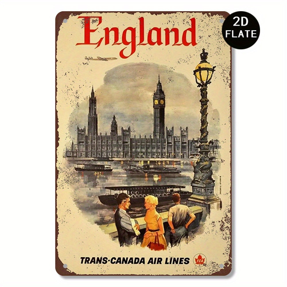 Home Office England - Vintage-Stil England Reise Metall-Wandkunst - Robustes