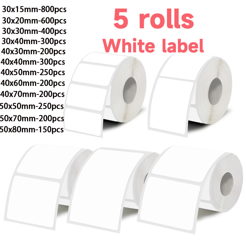 Label Maker Machine - 5 Rollen weiße Etikettenaufkleber, 30 mm/40