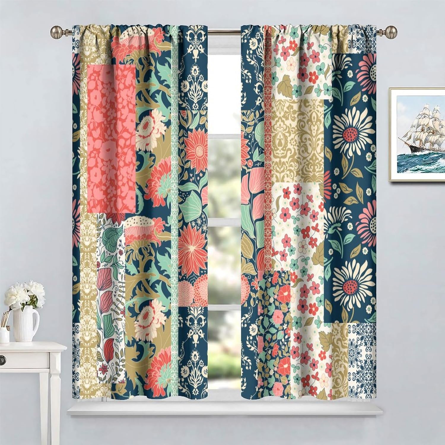 Boho Patchwork Blumen-Vorhänge – Home Office England Bewertung und Preis