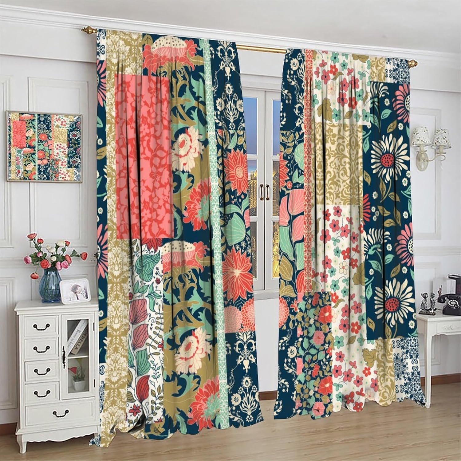 Boho Patchwork Blumen-Vorhänge – Home Office England Bewertung und Preis